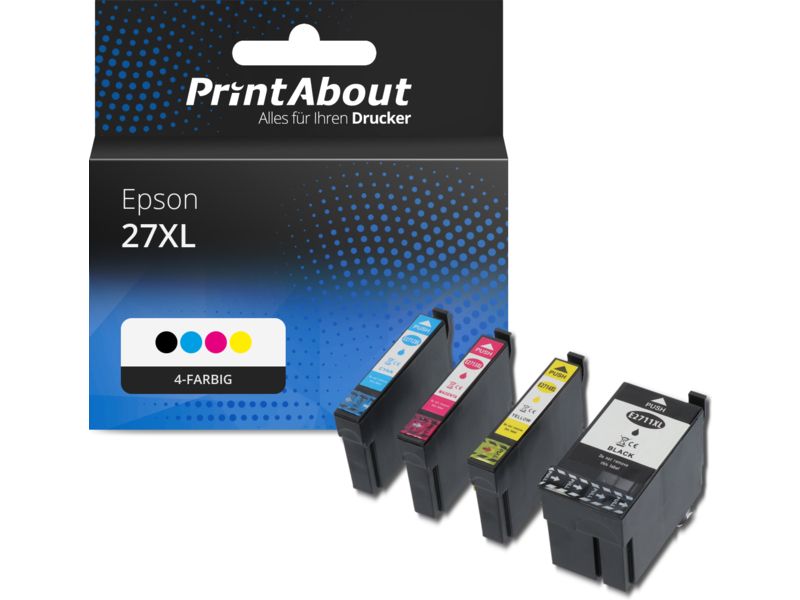 PrintAbout Druckerpatrone 27XL (T27114010) 4-farbig Multipack Hohe Kapazität für Epson