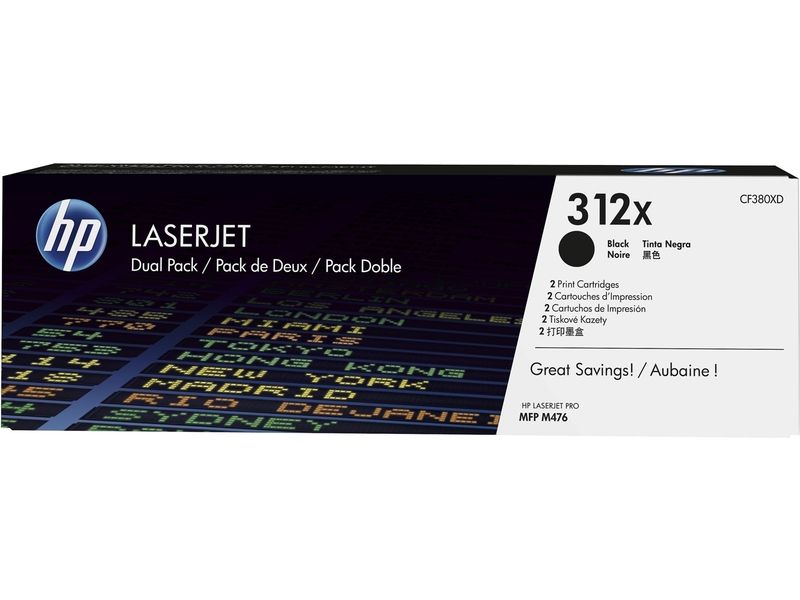 HP 312X (CF380XD) Toner - 2x Schwarz - Hohe Kapazität - Multipack