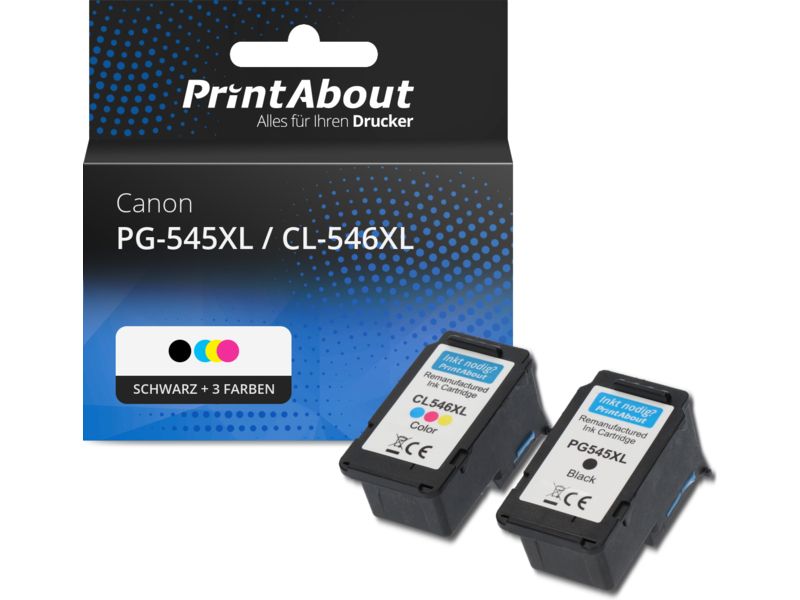 PrintAbout Druckerpatrone PG-545XL / CL-546XL Schwarz + 3 Farben Multipack Hohe Kapazität für Canon