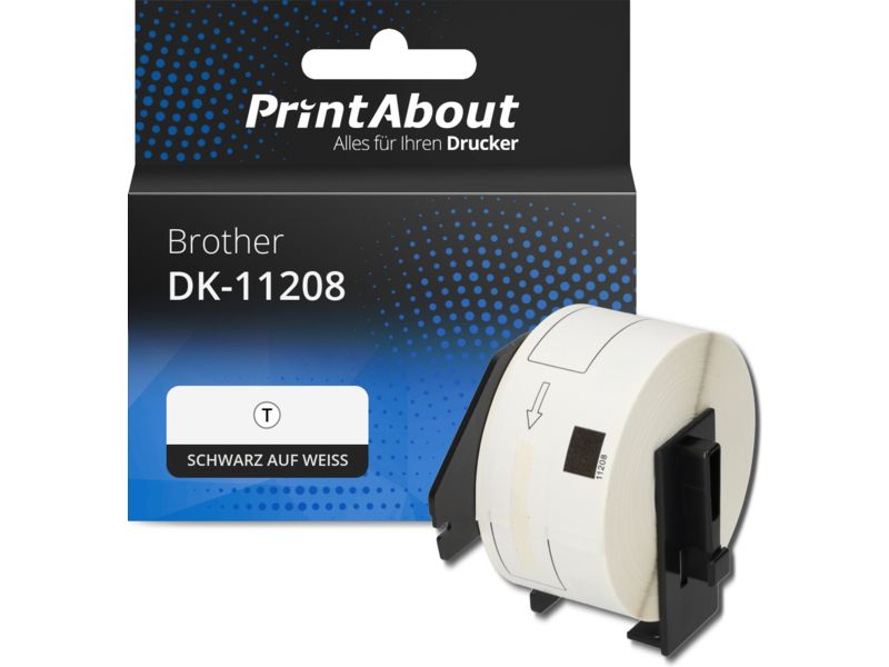 PrintAbout Etikett DK-11208 Schwarz auf weiß (38 mm x 90 mm) für Brother