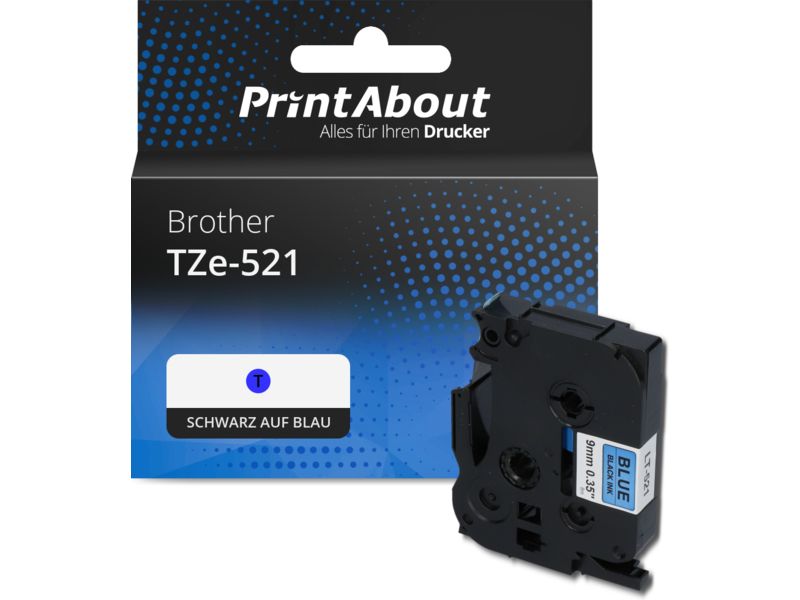 PrintAbout Schriftband kompatibel mit Brother TZe-521 - (9 mm) - Schwarz auf blau
