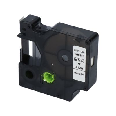 Schriftband kompatibel mit Dymo 40910 (S0720670) - (9 mm) - Schwarz auf transparent