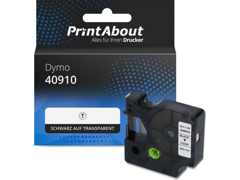 PrintAbout Tape 40910 (S0720670) Schwarz auf transparent (9 mm) für Dymo