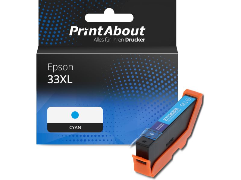 PrintAbout Druckerpatrone 33XL (C13T33624012) Cyan Hohe Kapazität für Epson