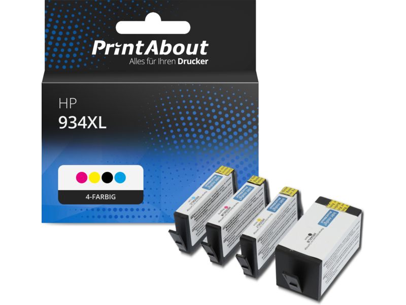 PrintAbout Druckerpatrone 934XL (C2P23AE) 4-farbig Multipack Hohe Kapazität für HP