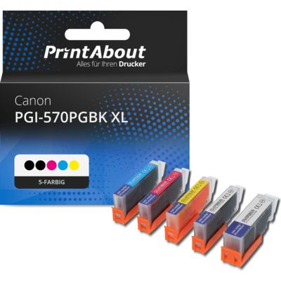 Druckerpatrone kompatibel mit Canon PGI-570 XL / CLI-571 XL PGBK/C/M/Y/BK - 5-Farben Multipack - Hohe Kapazität
