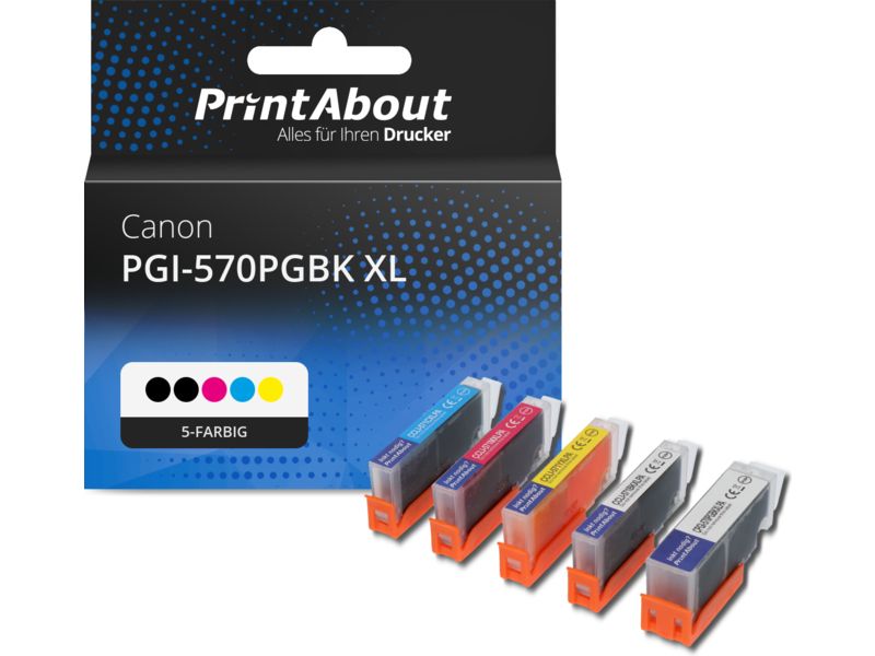 PrintAbout Druckerpatrone PGI-570PGBK XL (CLI-571) 5-farbig Multipack Hohe Kapazität für Canon