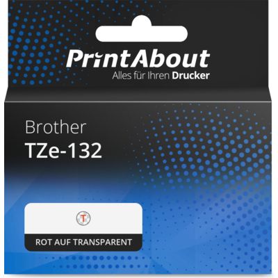 Schriftband kompatibel mit Brother TZe-132 - (12 mm) - Rot auf transparent