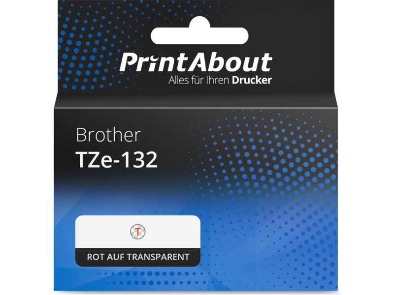 PrintAbout Tape TZe-132 Rot auf transparent (12 mm) für Brother