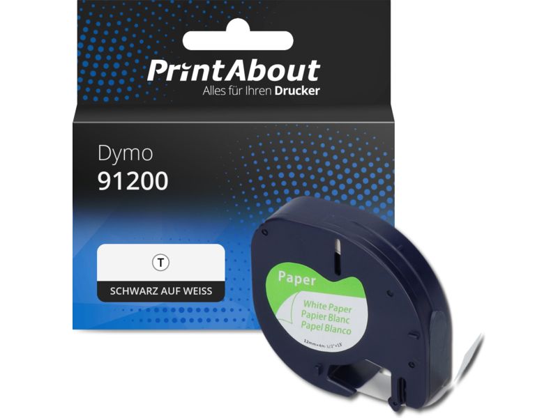 PrintAbout Tape 91200 (S0721510) Schwarz auf weiß (12 mm) für Dymo