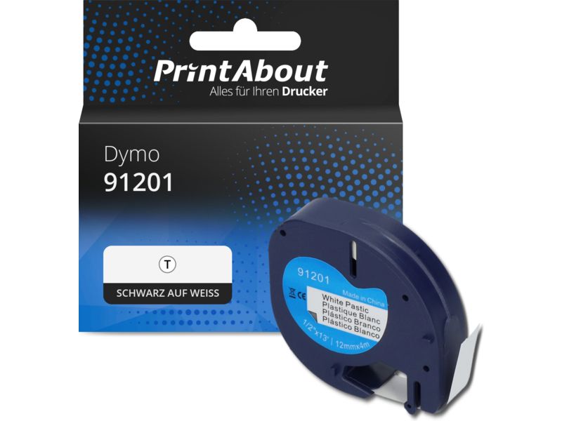 PrintAbout Tape 91201 (S0721610) Schwarz auf weiß (12 mm) für Dymo