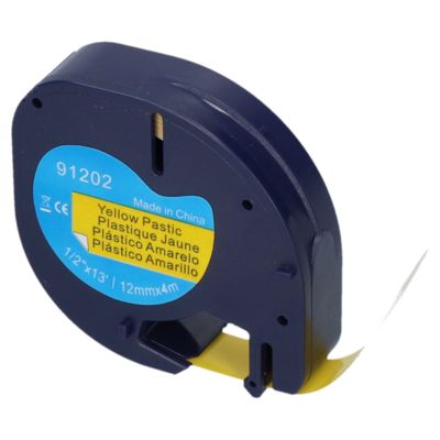 Schriftband kompatibel mit Dymo 91202 (S0721620) - (12 mm) - Schwarz auf gelb