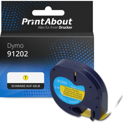 Schriftband kompatibel mit Dymo 91202 (S0721620) - (12 mm) - Schwarz auf gelb