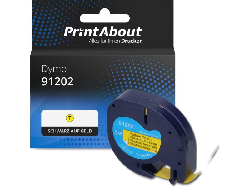 PrintAbout Tape 91202 (S0721620) Schwarz auf gelb (12 mm) für Dymo