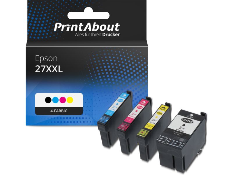 PrintAbout Druckerpatrone 27XXL (T27914010) 4-farbig Multipack Hohe Kapazität für Epson