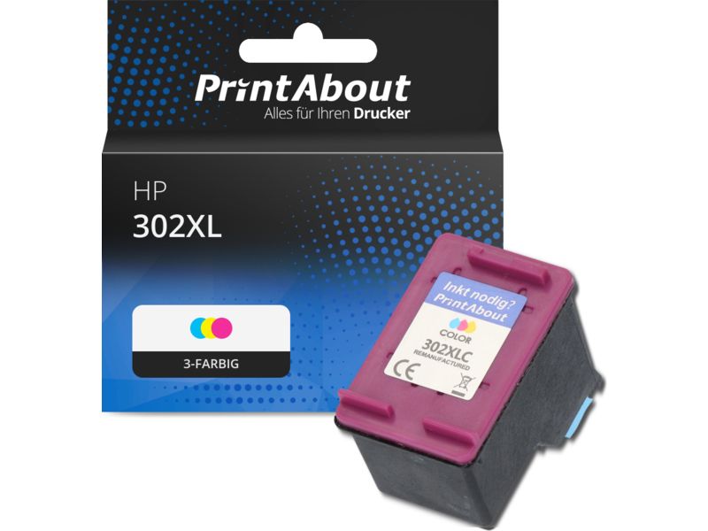 PrintAbout Druckerpatrone 302XL (F6U67AE) 3-farbig Hohe Kapazität für HP
