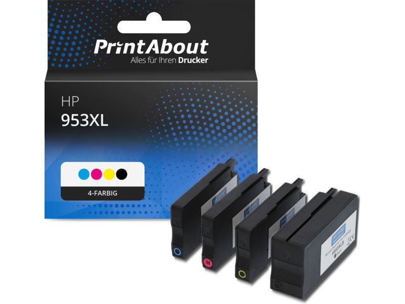 PrintAbout Druckerpatrone 953XL (3HZ52AE) 4-farbig Multipack Hohe Kapazität für HP