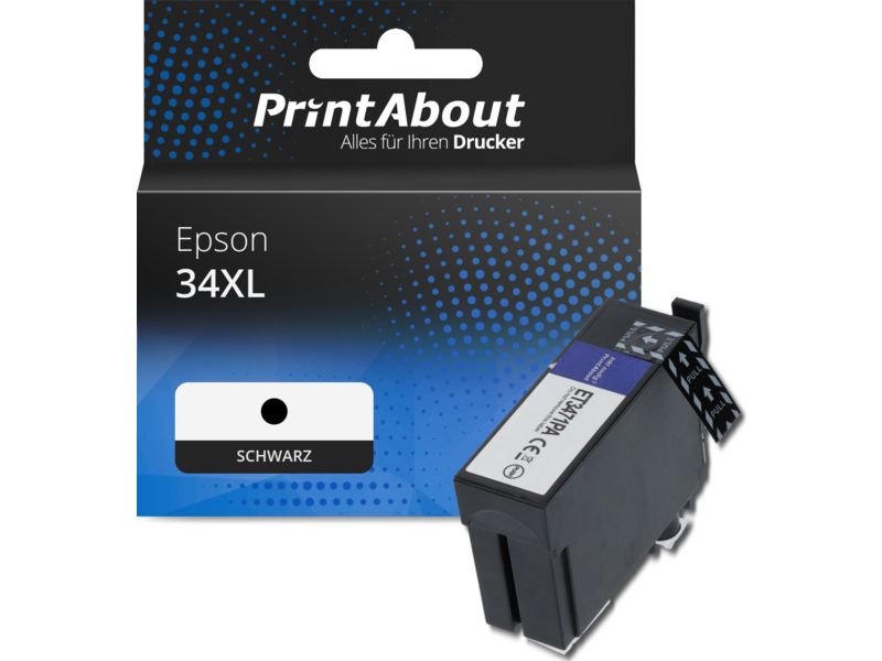 PrintAbout Druckerpatrone 34XL (C13T34714010) Schwarz Hohe Kapazität für Epson
