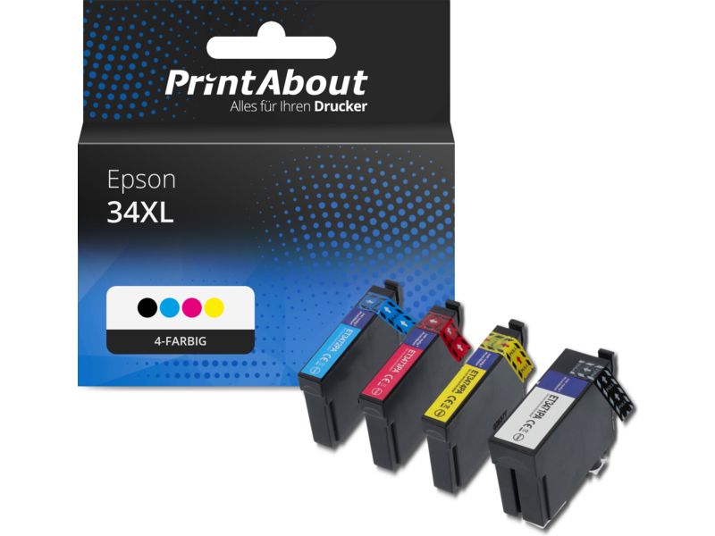 PrintAbout Druckerpatrone 34XL (C13T34764010) 4-farbig Multipack Hohe Kapazität für Epson