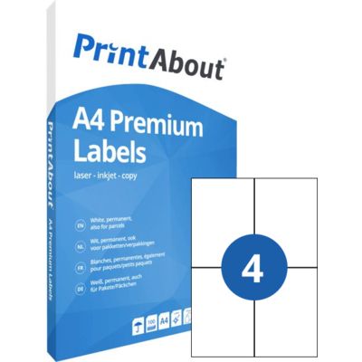 PrintAbout Premium A4 Stickerbogen 4 pro Blatt (105 mm x 148 mm)