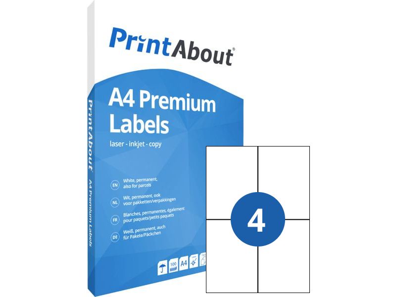 PrintAbout Premium A4 Stickerbogen 4 pro Blatt (105 mm x 148 mm)
