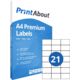 PrintAbout Premium A4-Stickerbogen 21 pro Bogen (70 mm x 42,3 mm)