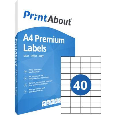 PrintAbout Premium A4-Stickerbogen 40 pro Bogen (52,5 mm x 29,7 mm)