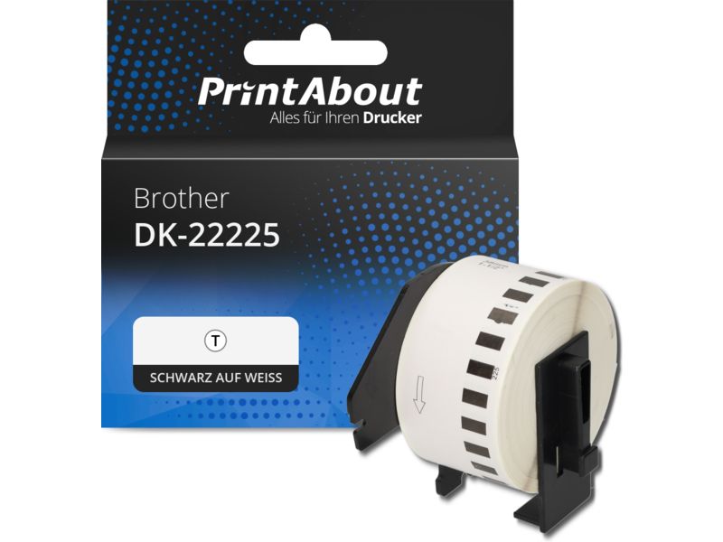 PrintAbout Etikett DK-22225 Schwarz auf weiß (38 mm) für Brother