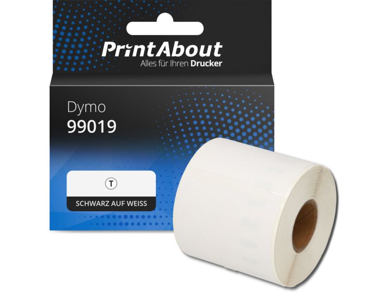 PrintAbout Etikett 99019 (S0722480) Schwarz auf weiß (59 mm x 190 mm) für Dymo