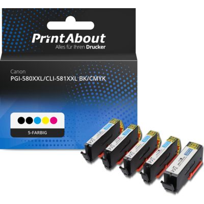 Druckerpatrone kompatibel mit Canon PGI-580XXL PGBK/CLI-581XXL BK/CMYK - 5-Farben - Extra Hoher Kapazität - Mulitpack