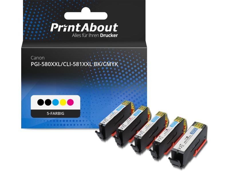 PrintAbout Druckerpatrone PGI-580XXL/CLI-581XXL BK/CMYK 5-farbig Multipack Extra hohe Kapazität für Canon