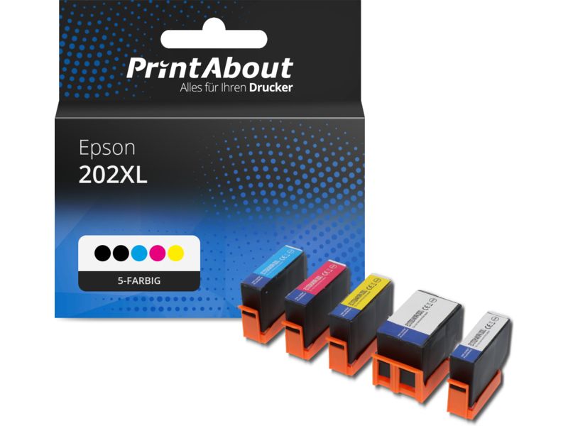 PrintAbout Druckerpatrone 202XL (C13T02G14010) 5-farbig Multipack Hohe Kapazität für Epson
