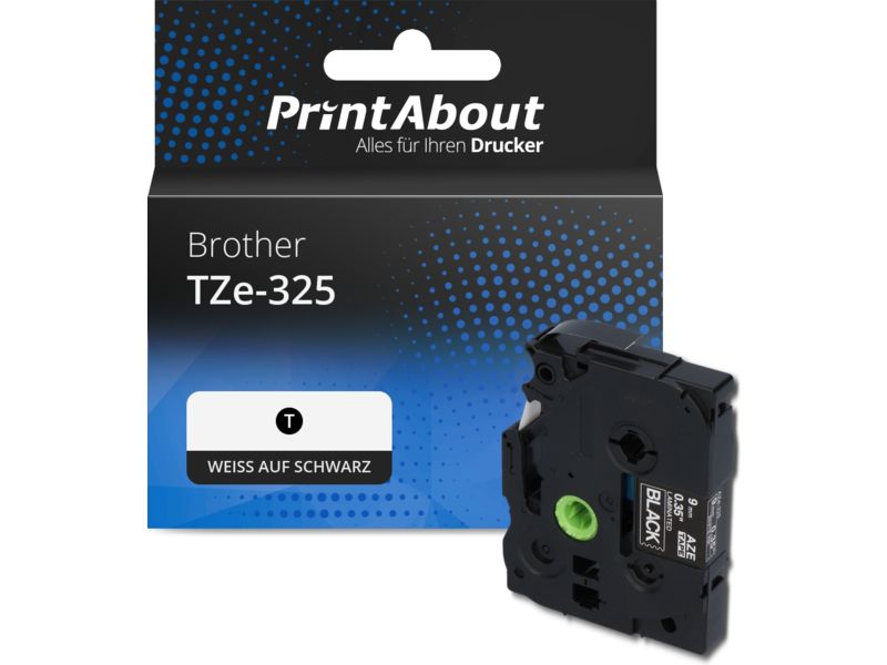 PrintAbout Tape TZe-325 Weiß auf schwarz (9 mm) für Brother