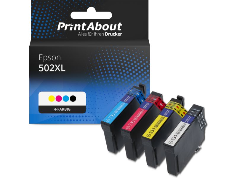 PrintAbout Druckerpatrone 502XL (C13T02W64010) 4-farbig Multipack Hohe Kapazität für Epson