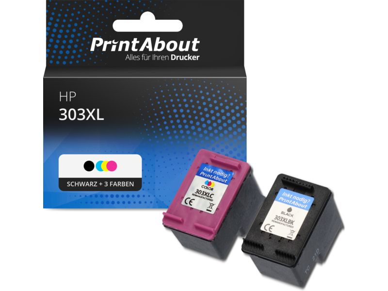 PrintAbout Druckerpatrone 303XL (3YN10AE) Schwarz + 3 Farben Multipack Hohe Kapazität für HP
