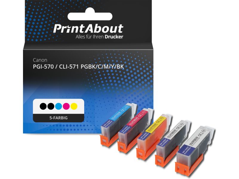 PrintAbout Druckerpatrone PGI-570 / CLI-571 PGBK/C/M/Y/BK 5-farbig Multipack für Canon