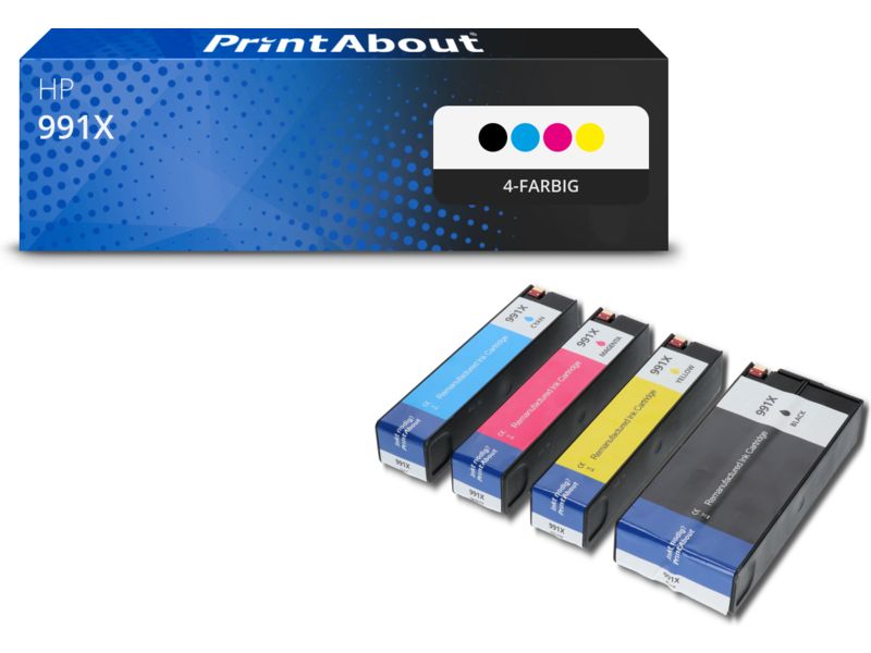 PrintAbout Druckerpatrone 991X (M0K02AE + M0J90/94/98AE) 4-farbig Multipack Hohe Kapazität für HP