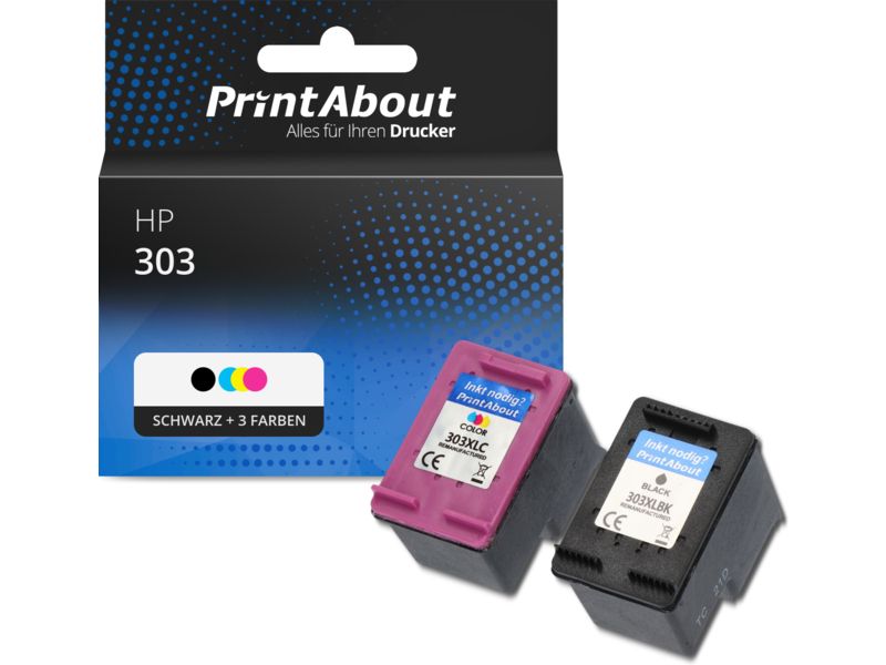 PrintAbout Druckerpatrone 303 (T6N02AE + T6N01AE) Schwarz + 3 Farben Multipack für HP