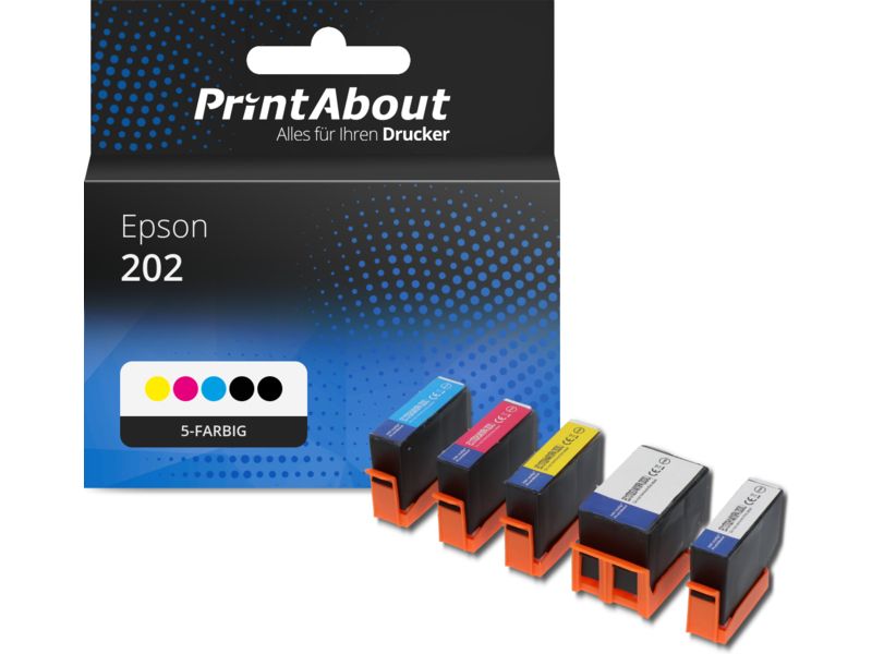 PrintAbout Druckerpatrone 202 (C13T02E74010) 5-farbig Multipack für Epson