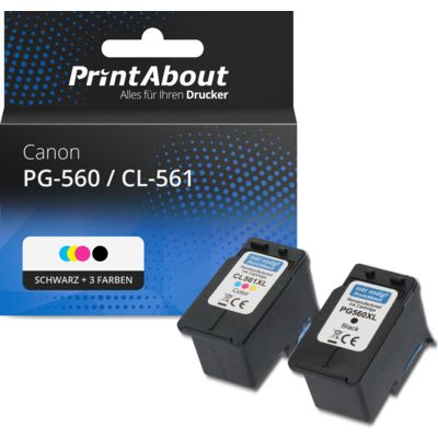 Druckerpatrone kompatibel mit Canon PG-560 / CL-561 - Schwarz + 3 Farben - Multipack