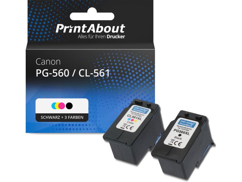 PrintAbout Druckerpatrone PG-560 / CL-561 Schwarz + 3 Farben Multipack für Canon