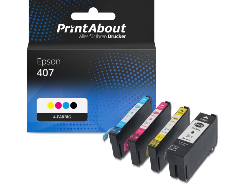 PrintAbout Druckerpatrone 407 (C13T07U41/42/43/440) 4-farbig Multipack für Epson