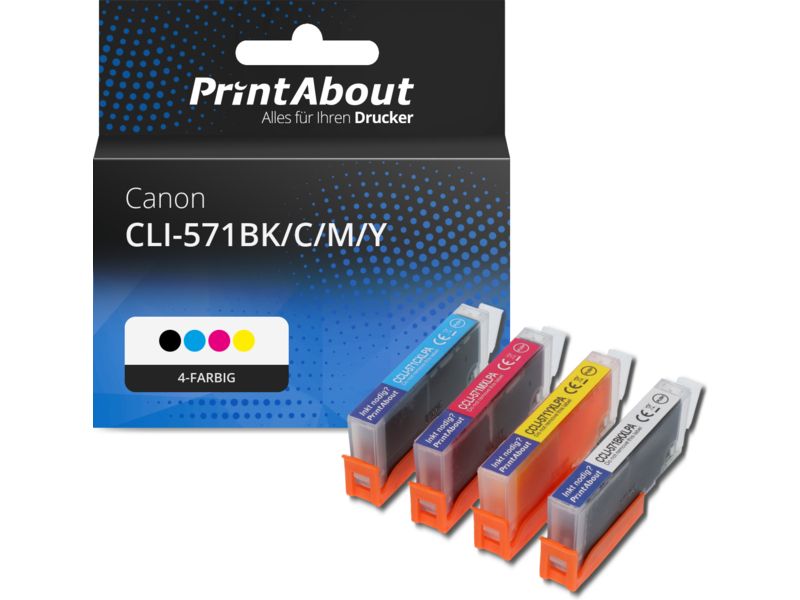 PrintAbout Druckerpatrone CLI-571BK/C/M/Y 4-farbig Multipack für Canon