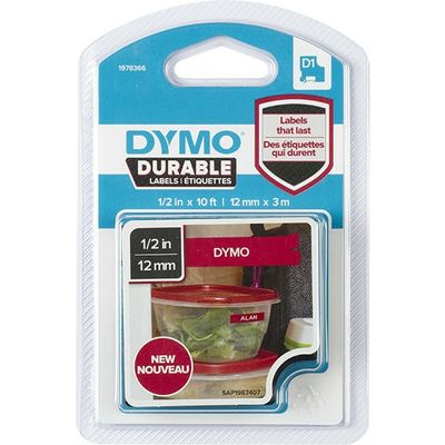 Dymo Durable 1978366 Schriftbänder Weiß auf Rot (12 mm)