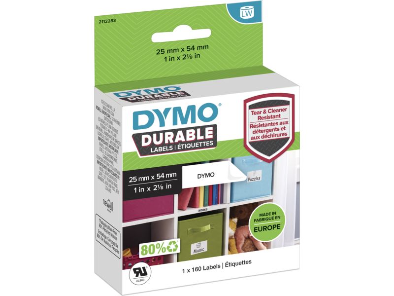 Dymo Durable 2112283 Etikett Schwarz auf Weiß (54 mm x 25 mm)
