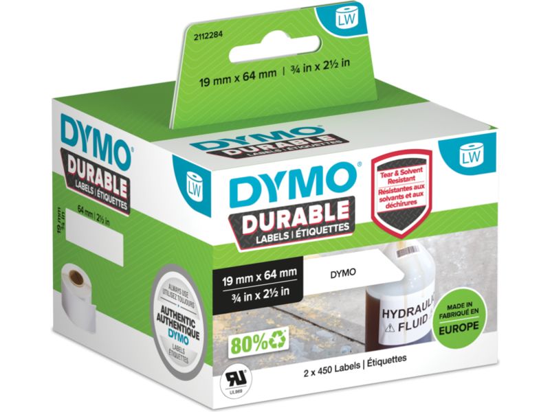 Dymo Durable 2112284 Etikett Schwarz auf Weiß (19 mm x 64 mm)