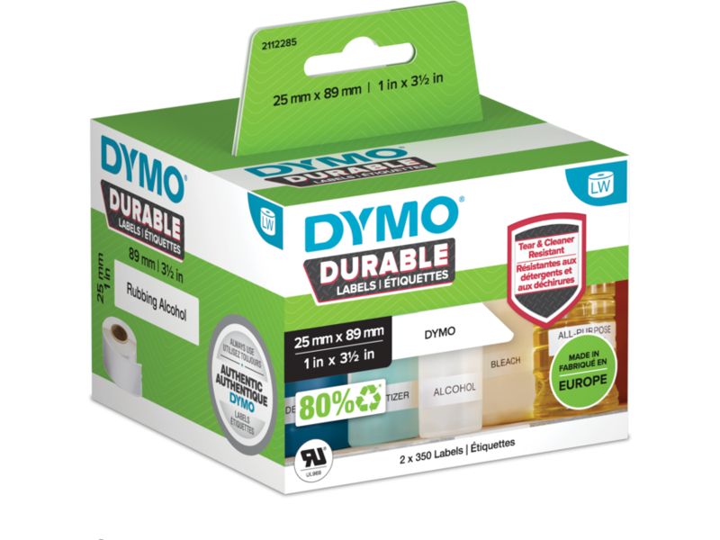 Dymo Durable 2112285 Etikett Schwarz auf Weiß (25 mm x 89 mm)