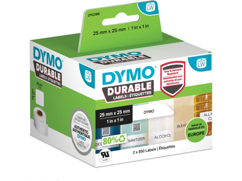 Dymo Durable 2112286 Etikett Schwarz auf Weiß (25 mm x 25 mm)