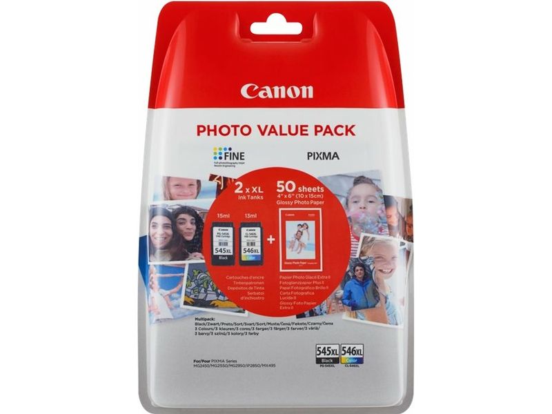 Canon PG-545XL / CL-546XL + 50 sheets - Schwarz + 3 Farben - Druckerpatrone - Hohe Kapazität - Multipack