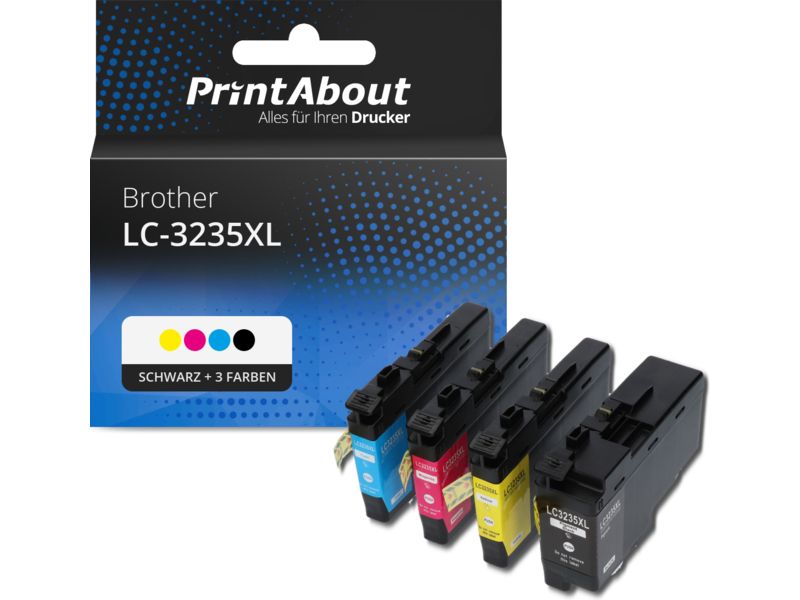 PrintAbout Druckerpatrone LC-3235XL Schwarz + 3 Farben Multipack für Brother